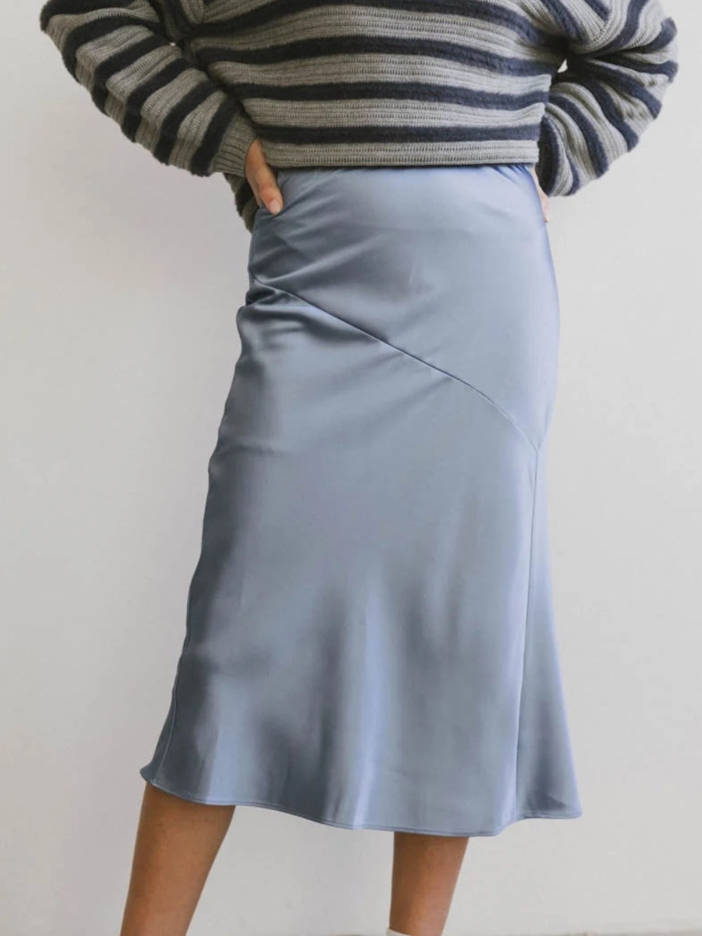 New Bohme Zada Midi Skirt in Slate Blue Satin XS